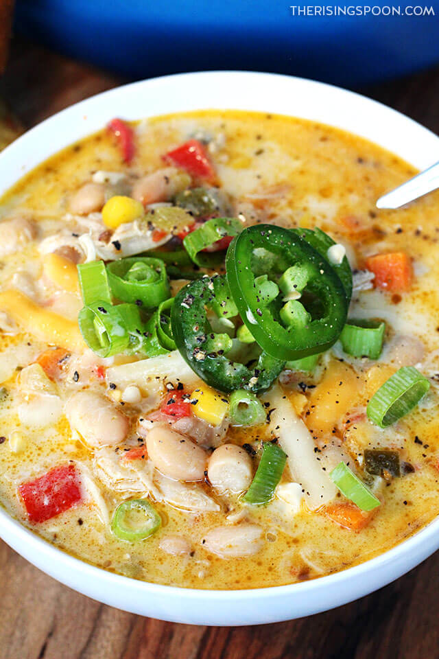 Creamy White Bean Chicken Chili with Cream Cheese