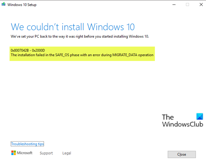 Erreur d'installation de la mise à niveau de Windows 10 0x8007042B - 0x2000D