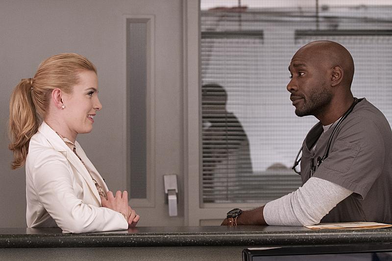 The new All Saints ER doctors: Carrie Roman (Betty Gilpin) and Ike Prentiss...