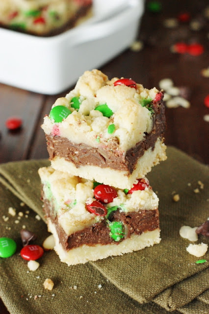 Christmas Chocolate Layer Bars ~ rich & fudgy bars adorned with festive red and green for the holidays!   www.thekitchenismyplayground.com