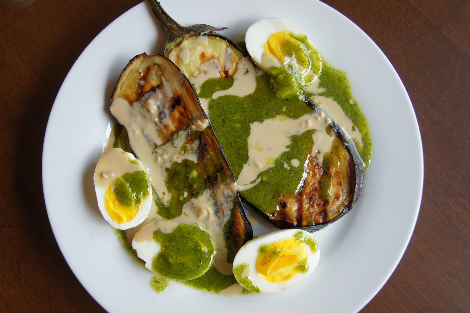 Healthy and Gourmet Grilled Eggplant with Chile Sauce and Tahini
