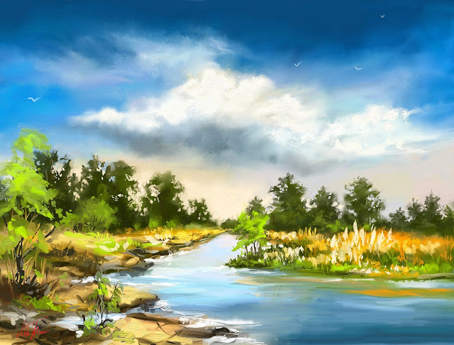 summer river digital painting by Mikko Tyllinen
