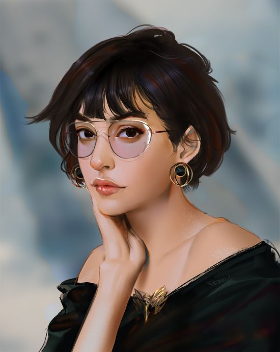 Peter Xiao artstation arte ilustrações pinturas digitais retratos femininos beleza mulheres de óculos
