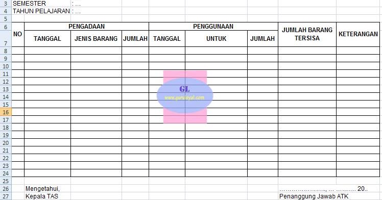 Format Laporan Penggunaan Atk (Alat Tulis Kantor) Selalu