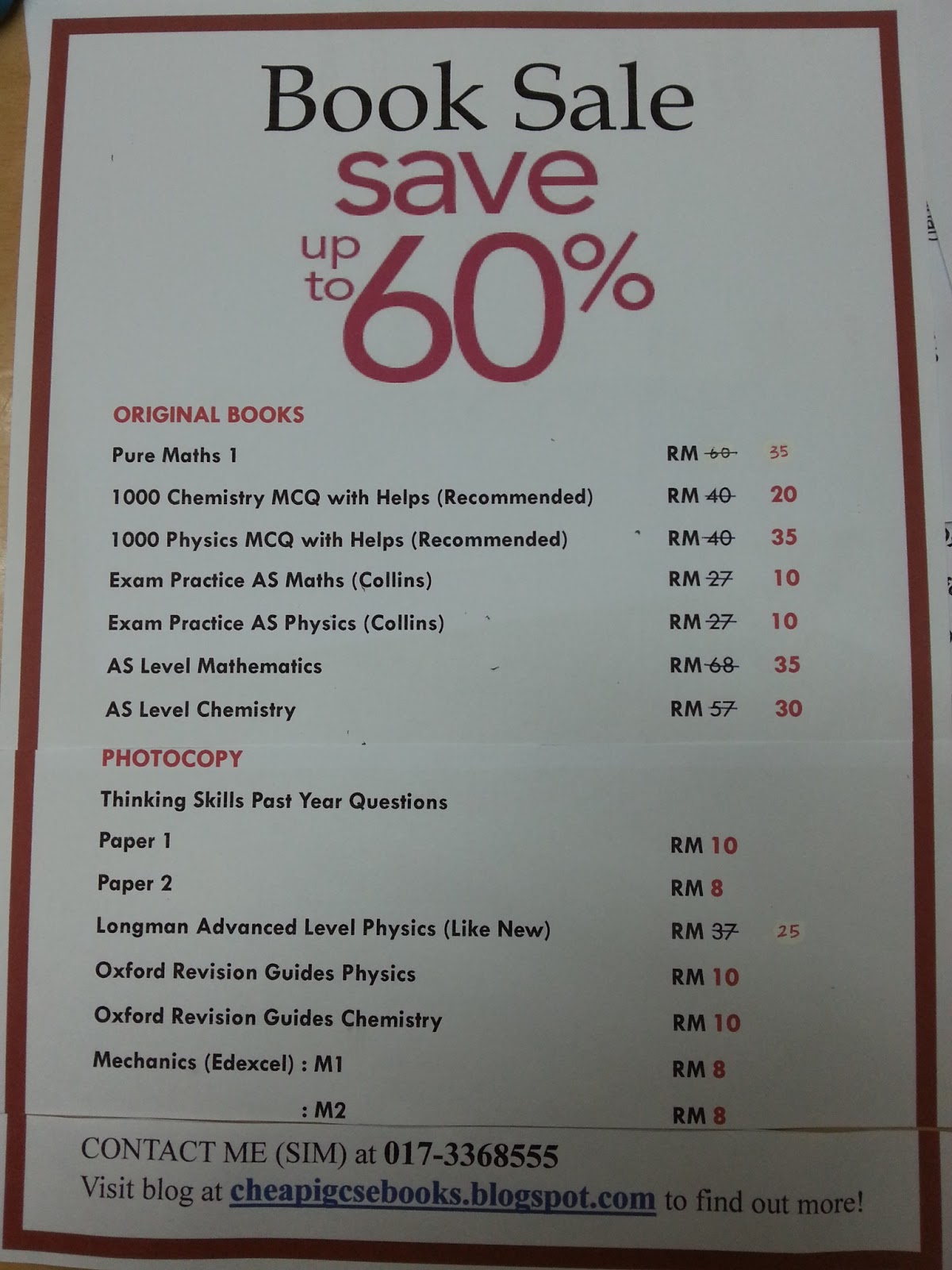 SECOND HAND IGCSE AND G.C.E. 'O' LEVEL TEXTBOOKS FOR SALE