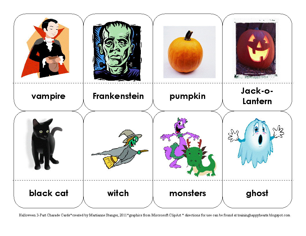 Training Happy Hearts Halloween 3Part Charades Cards Free Printable