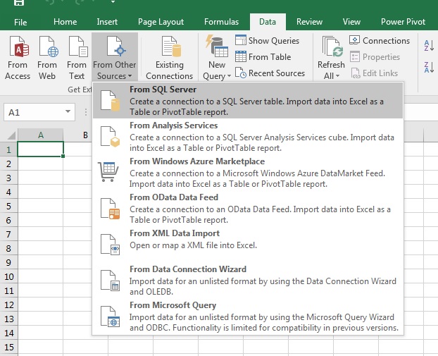 Ed: Using Excel 2016 to connect to a SQL Server Database