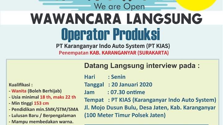 Lowongan Kerja Operator Produksi Pt Karanganyar Indo Auto System Kias Loker Swasta
