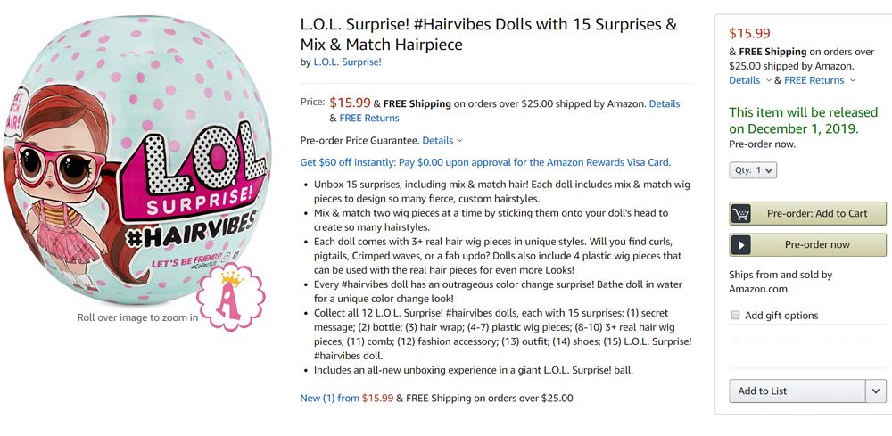 Цена шара с куклой L.O.L. Surprise! #Hairvibes Dolls