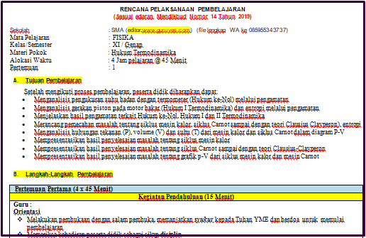 Contoh Rpp 1 Lembar Fisika Sma Smk Kelas 11 Semester 2 Situs Guru