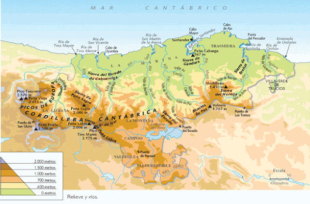 Resultado de imagen de mapa físico de Cantabria