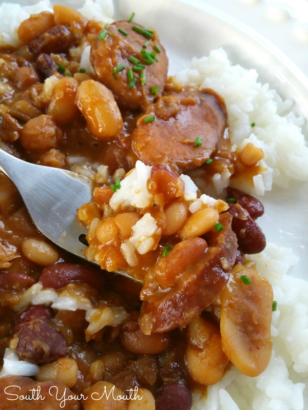 Cajun Beans & Rice! Much like Red Beans & Rice but made with a 15 Bean blend and andouille sausage. Recipe also includes crock pot preparation.