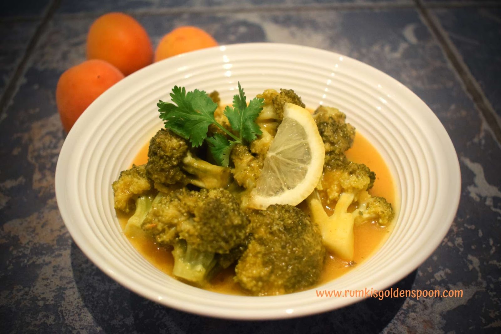 Broccoli with Apricot & English Mustard, Vegetarian Recipe, Vegan, Quick and Easy, Rumki's Golden Spoon, Healthy recipe, recipe with vegetables