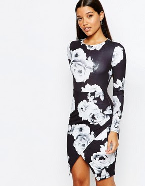 Lipsy Allover large floral bodycon dress with asymmetric skirt, $59.30 from ASOS