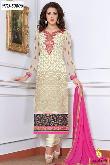Latest Fashion Designer Holi Special Cream Churidar Salwar Kameez Online Shopping with Lowest Prices at pavitraa.in
