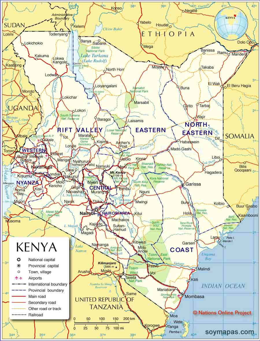 Kenia - Mapa De Las Ciudades