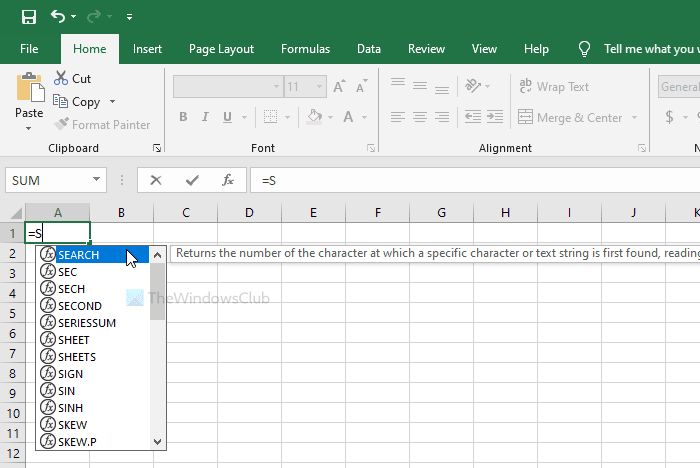 Как показать или скрыть список формул при наборе текста в Excel