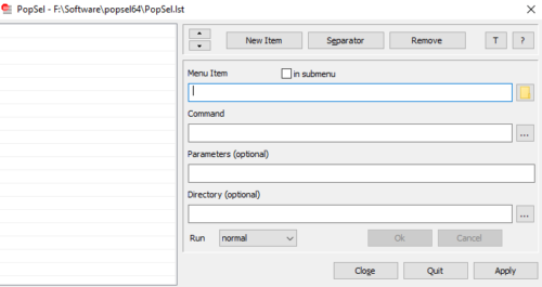PopSel Windows 2용 팝업 메뉴 실행기 소프트웨어