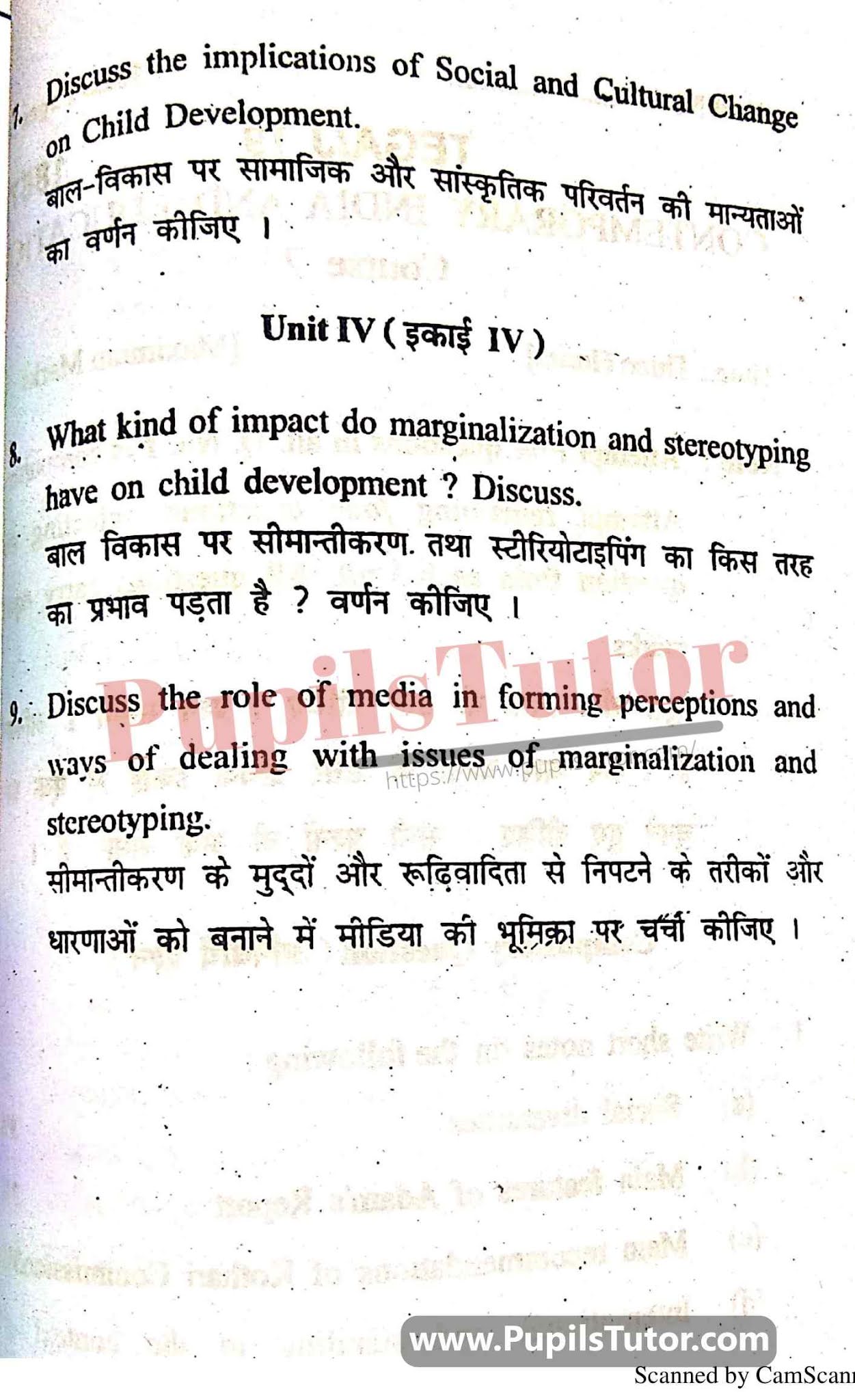 KUK (Kurukshetra University, Haryana) Childhood And Growing Up Question Paper 2019 For B.Ed 1st And 2nd Year And All The 4 Semesters In English And Hindi Medium Free Download PDF - Page 3 - pupilstutor