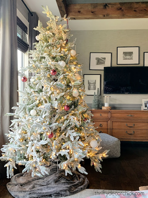 flocked tree in bedroom