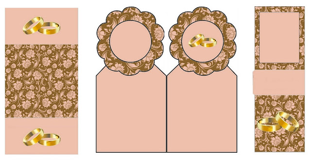 Anillos de Matrimonio en Fondo con Rosas Rosadas en Marrón: Mini Kit para Bodas Imprimir Gratis.