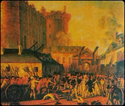الهجوم على سجن الباستي في 14 يوليوز عام 1789م مما أدى سقوط أحد رموز النظام القديم