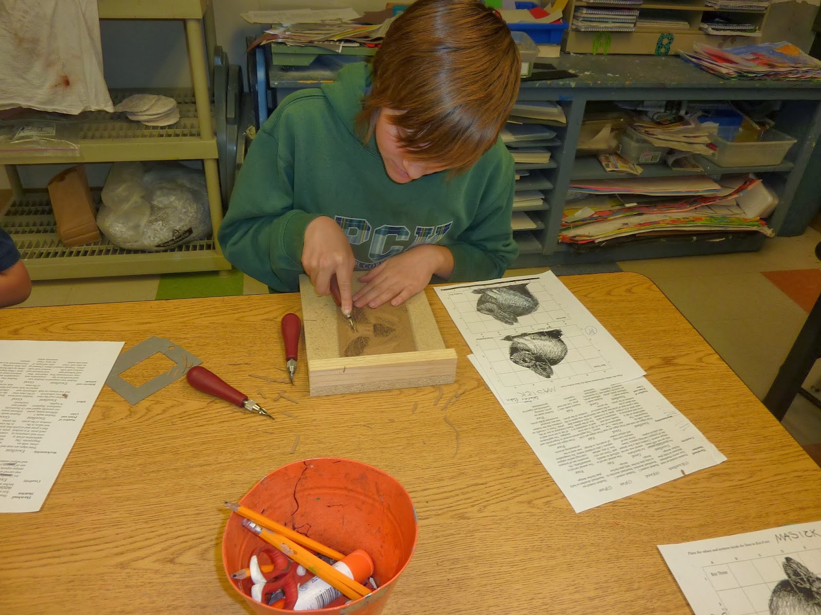 P. C. K. Art Room Linoleum Print Carving