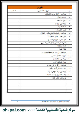 أوراق عمل في اللغة العربية للصف الثامن الفصل الأول المكتبة الفلسطينية الشاملة