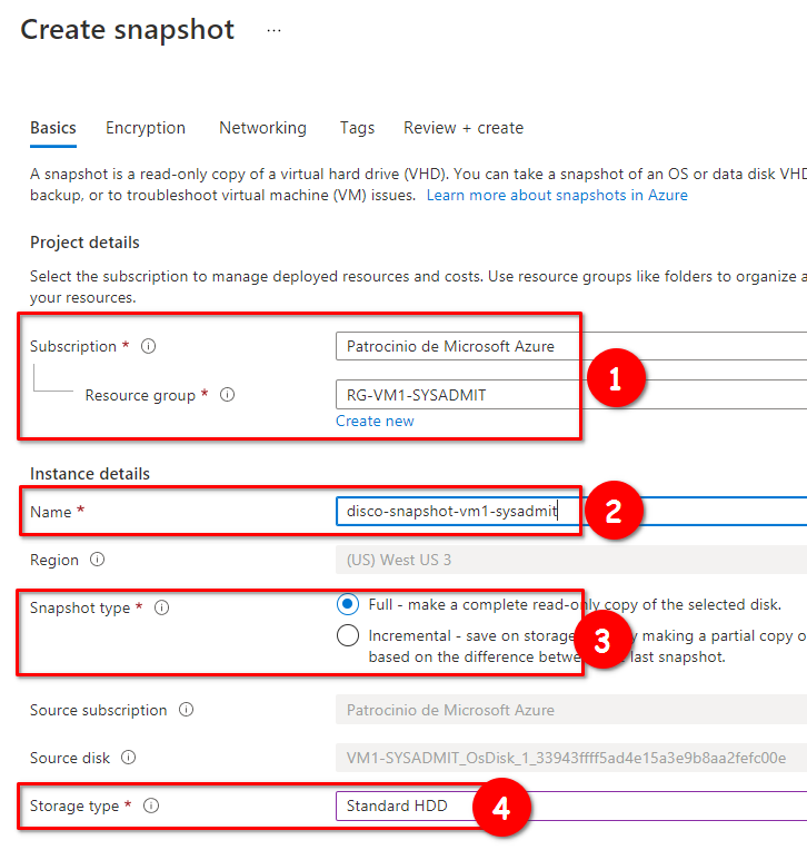 Azure VM Crear y restaurar snapshot SYSADMIT