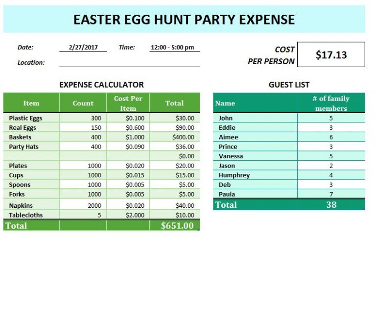 Microsoft Excel Templates Easter Egg Hunt Party Expense Template Excel
