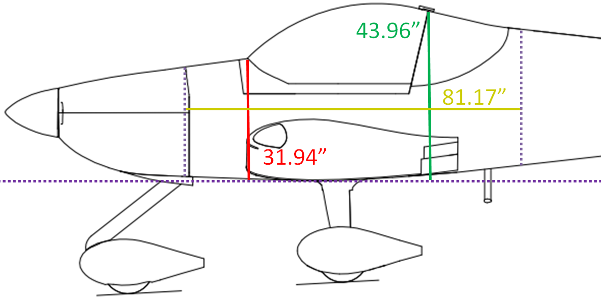 E's Van's RV14A Fuselage Rough dimensions.
