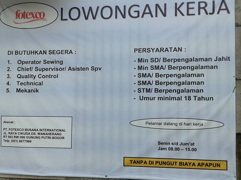 Lowongan Kerja Pt Fotexco Busana International Lowongan Kerja Indonesia