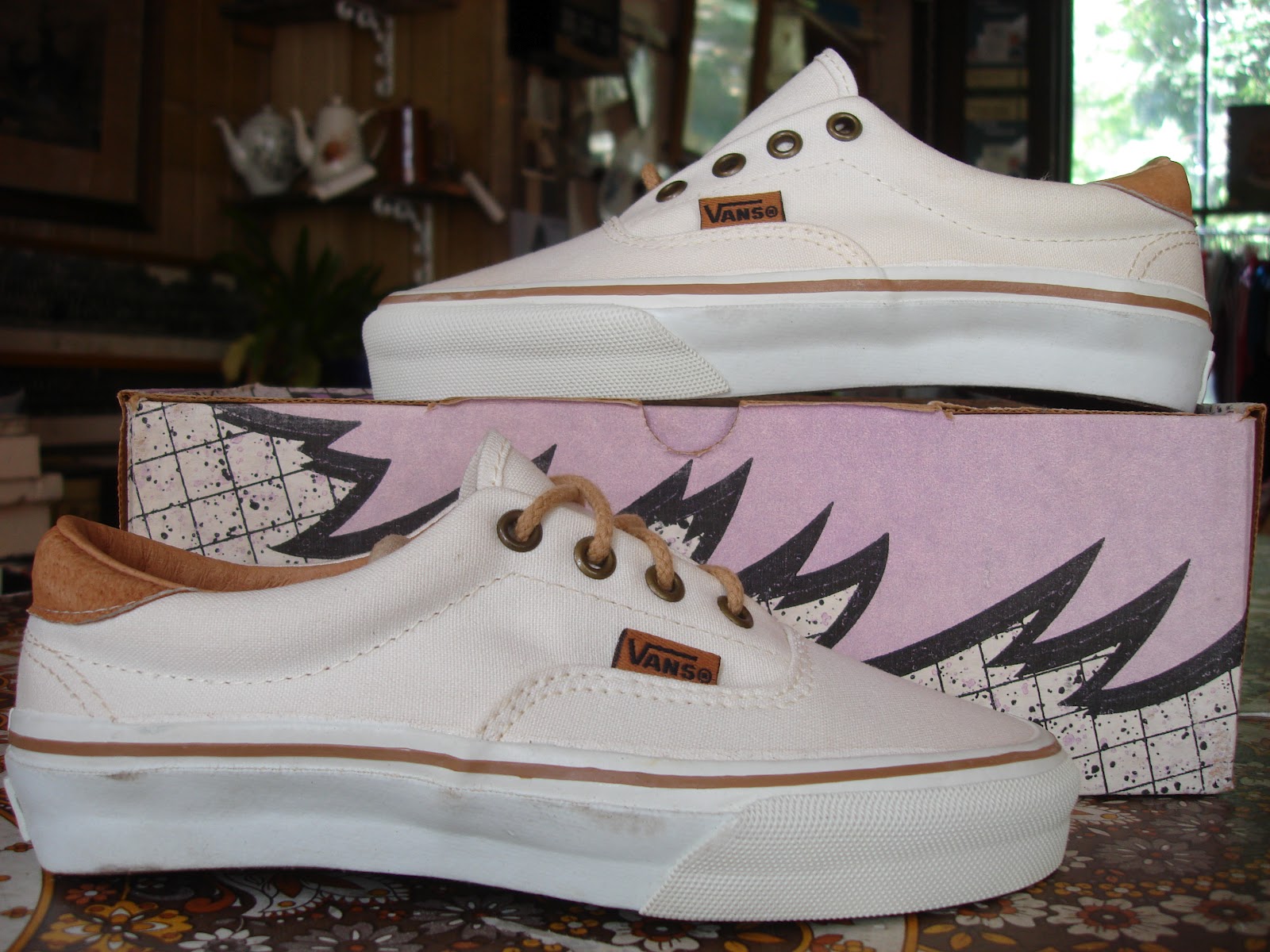 theothersideofthepillow: vintage VANS white & tan leather CRESCENT ISLAND style #59 era MADE IN
