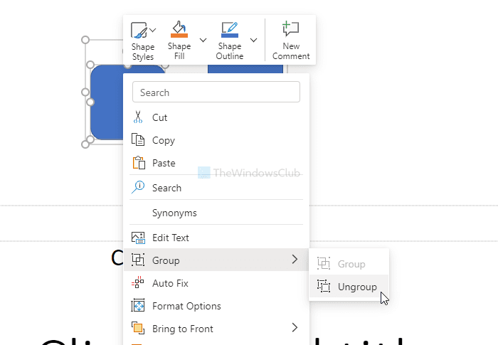 วิธีจัดกลุ่มหรือเลิกจัดกลุ่มวัตถุใน PowerPoint Online