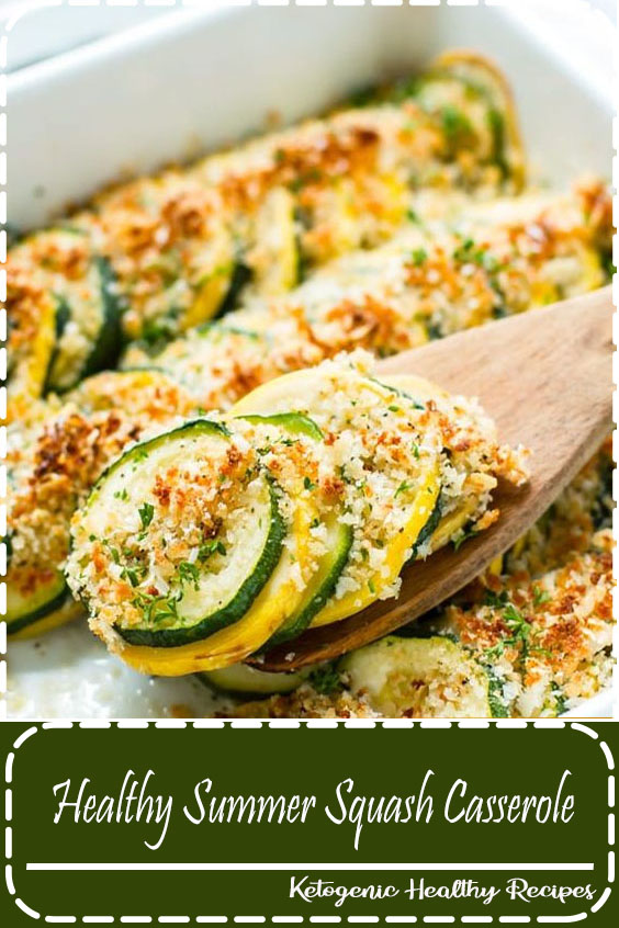 Healthy Squash Casserole recipe that is made with yellow squash, zucchini, a crunchy breadcrumb and Parmesan topping and then baked in the oven to crispy perfection!