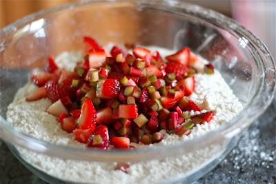 A recipe for strawberry and rhubarb drop scones -- perfect for tea or breakfast 