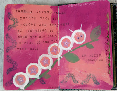 art journal page with caterpillar illustration