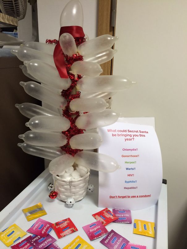 Creative Ideas For Christmas Decorations By A Hospital's Medical Staff - Condom Christmas Tree! Don’t Forget To Use One….