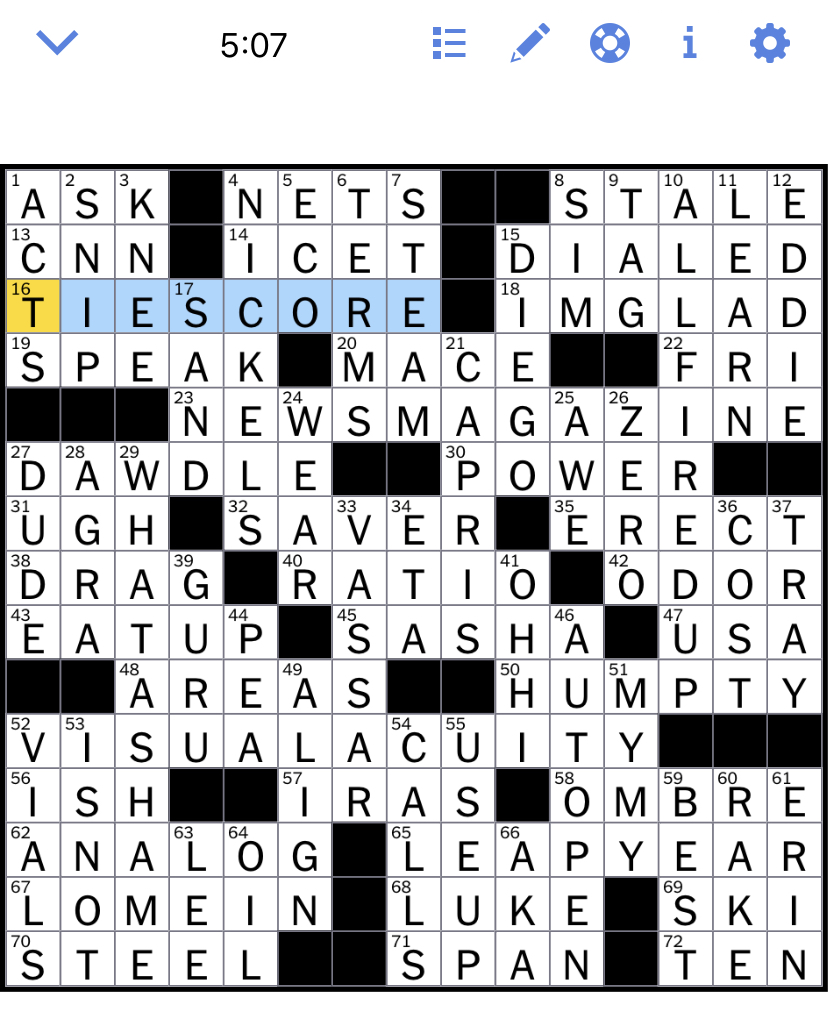 The New York Times Crossword Puzzle Solved Tuesday's New York Times