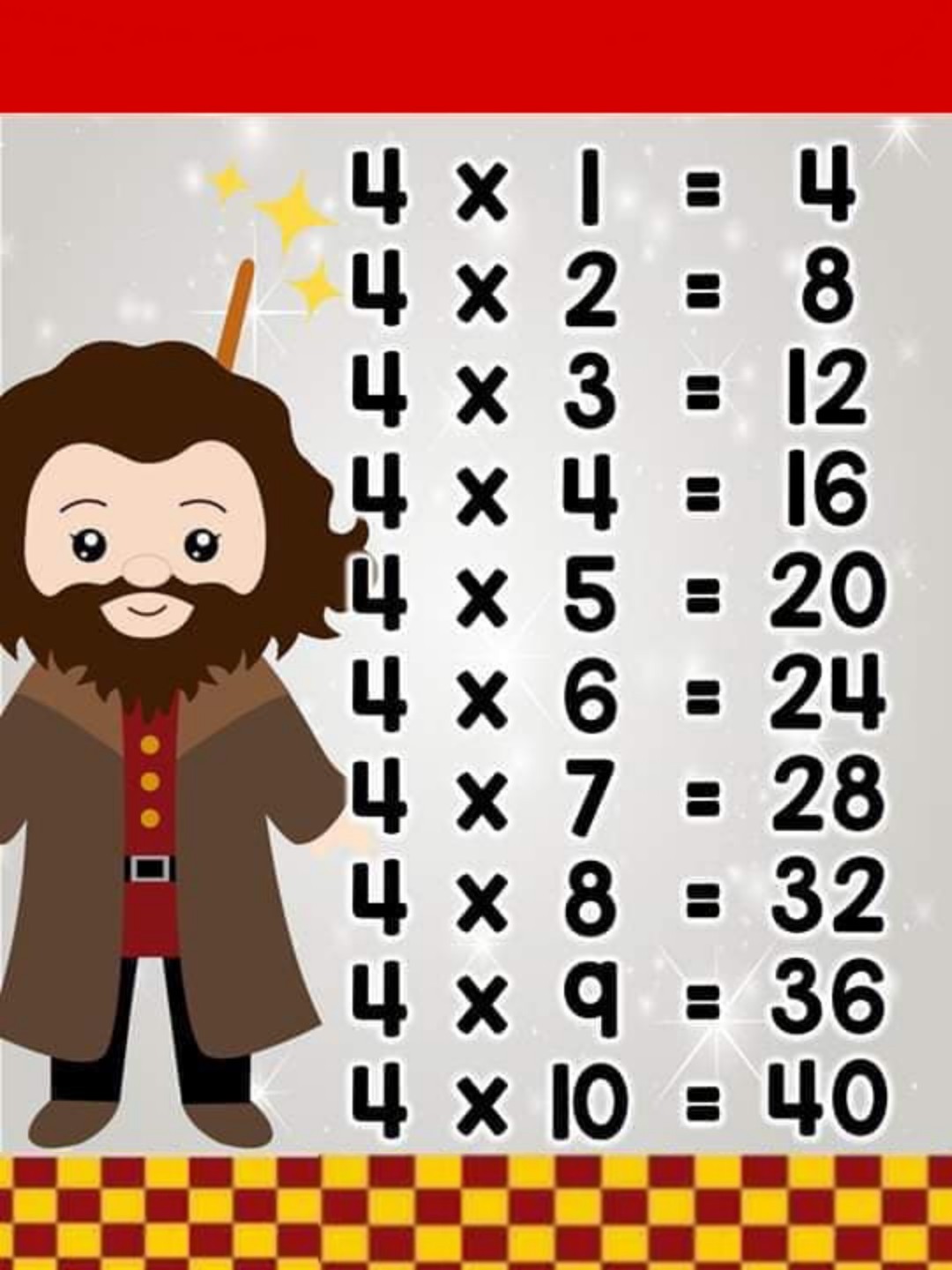 Tabuada Harry Potter multiplicação Cards coloridos e ilustrados com a
