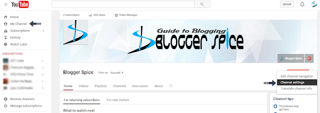 YouTube channel settings