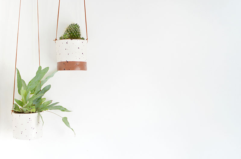 diy planters using leather cord and air dry clay.