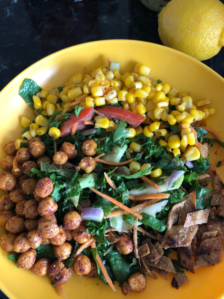 Geetha's Kitchen Southwest Kale Salad With Spicy Chickpeas & Lime Dressing