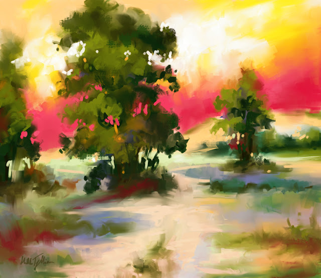 Sunset digital landscape painting by Mikko Tyllinen