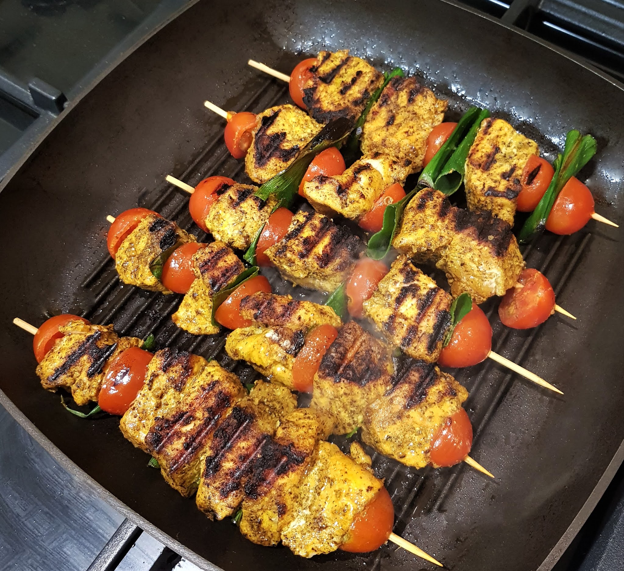 Feed your Inner Cook Spiced Salmon Skewers with Parsley Mint Oil