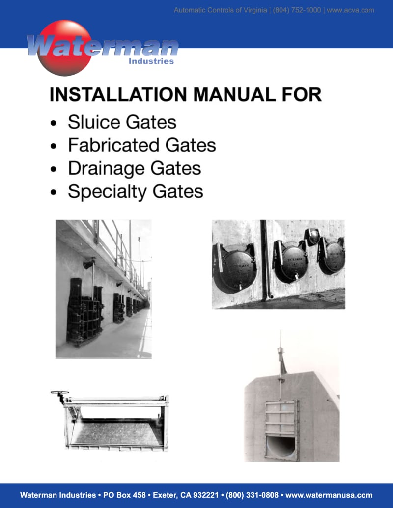 Installation Manual for Waterman Sluice Gate Valves, Fabricated Gate