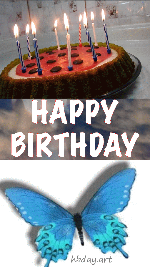 Birthday gif with cake and butterfly