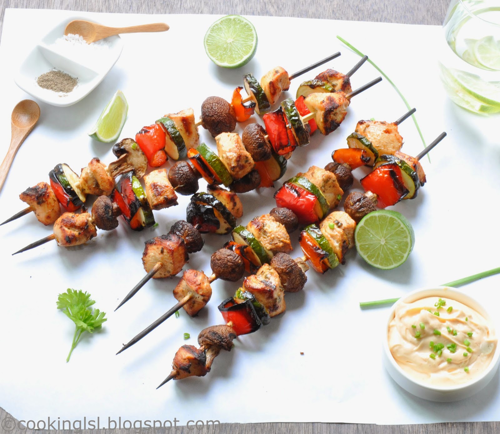 Cooking LSL: Chicken Kabobs With Mushrooms, Zucchini And Peppers