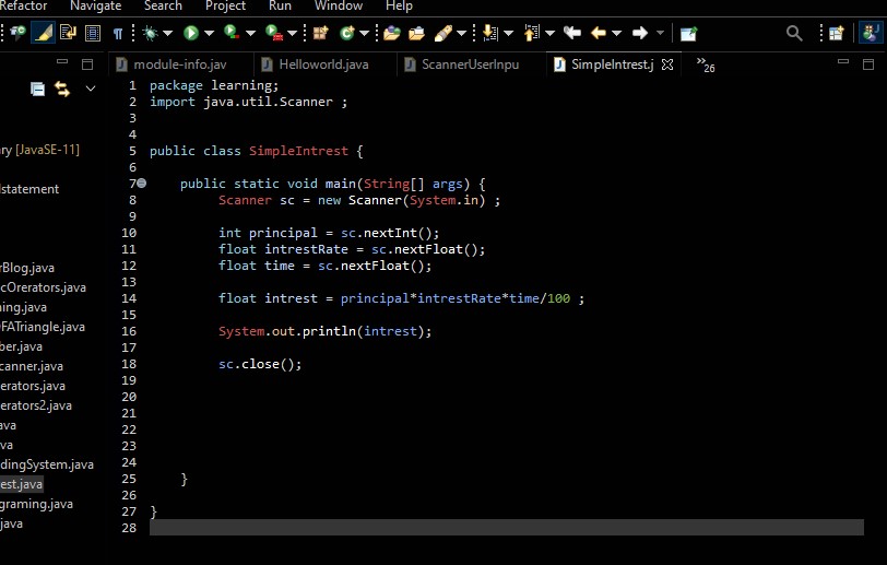 Java For Beginners JAVA PROGRAMMING FOR CALCULATING SIMPLE INTEREST