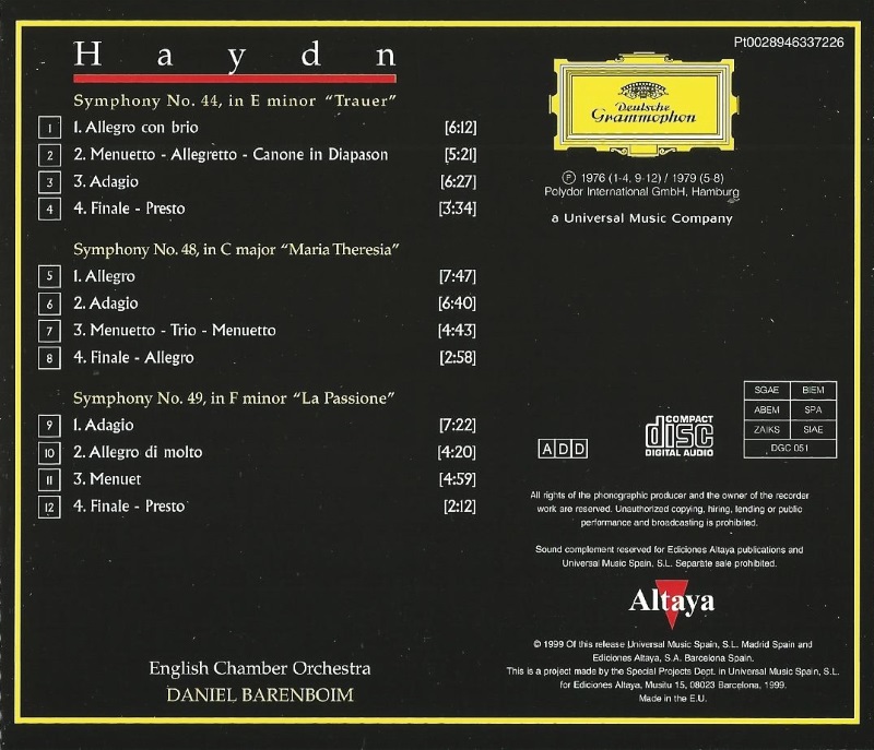 Mi Música Clásica Haydn Symphonies nº 44, 48 y 49 Daniel Barenboim